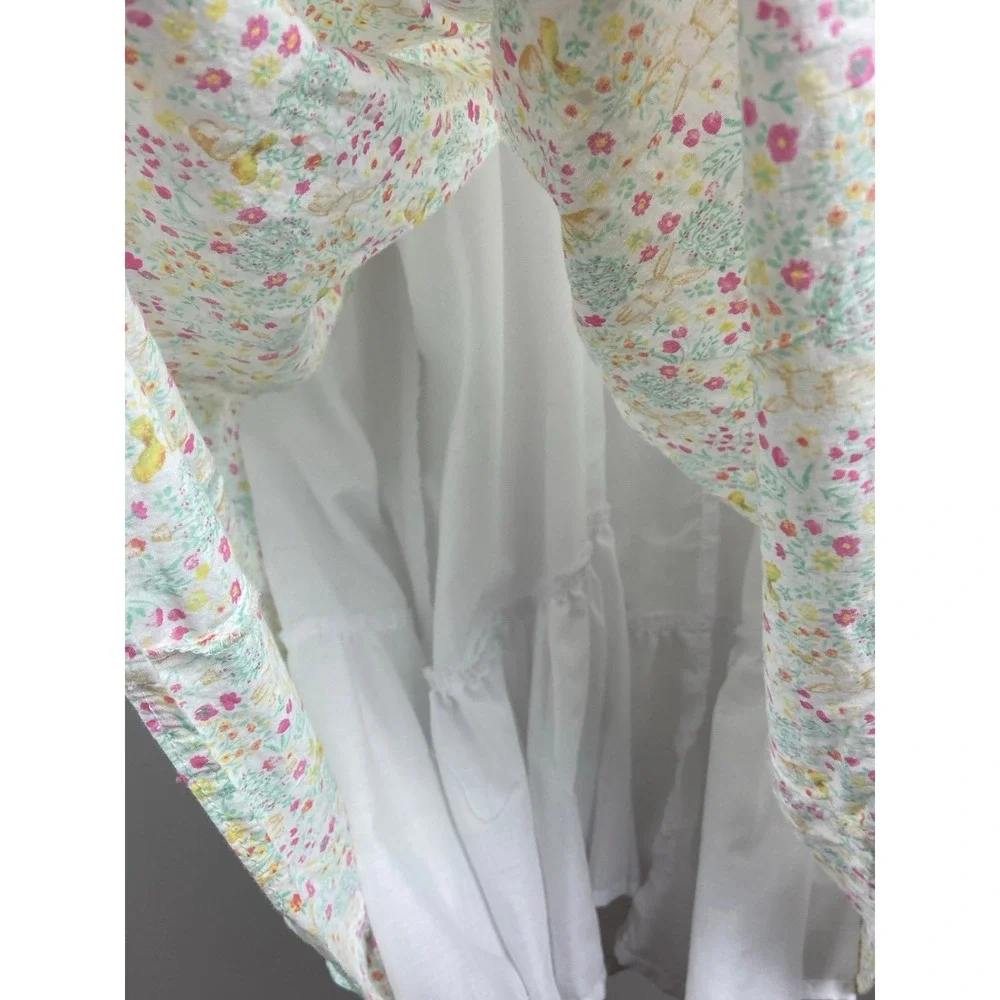 Shabby‎ Chic Girls Floral Bunny Swiss Dot Ruffle Dress Pastel Pink Yellow Size 7